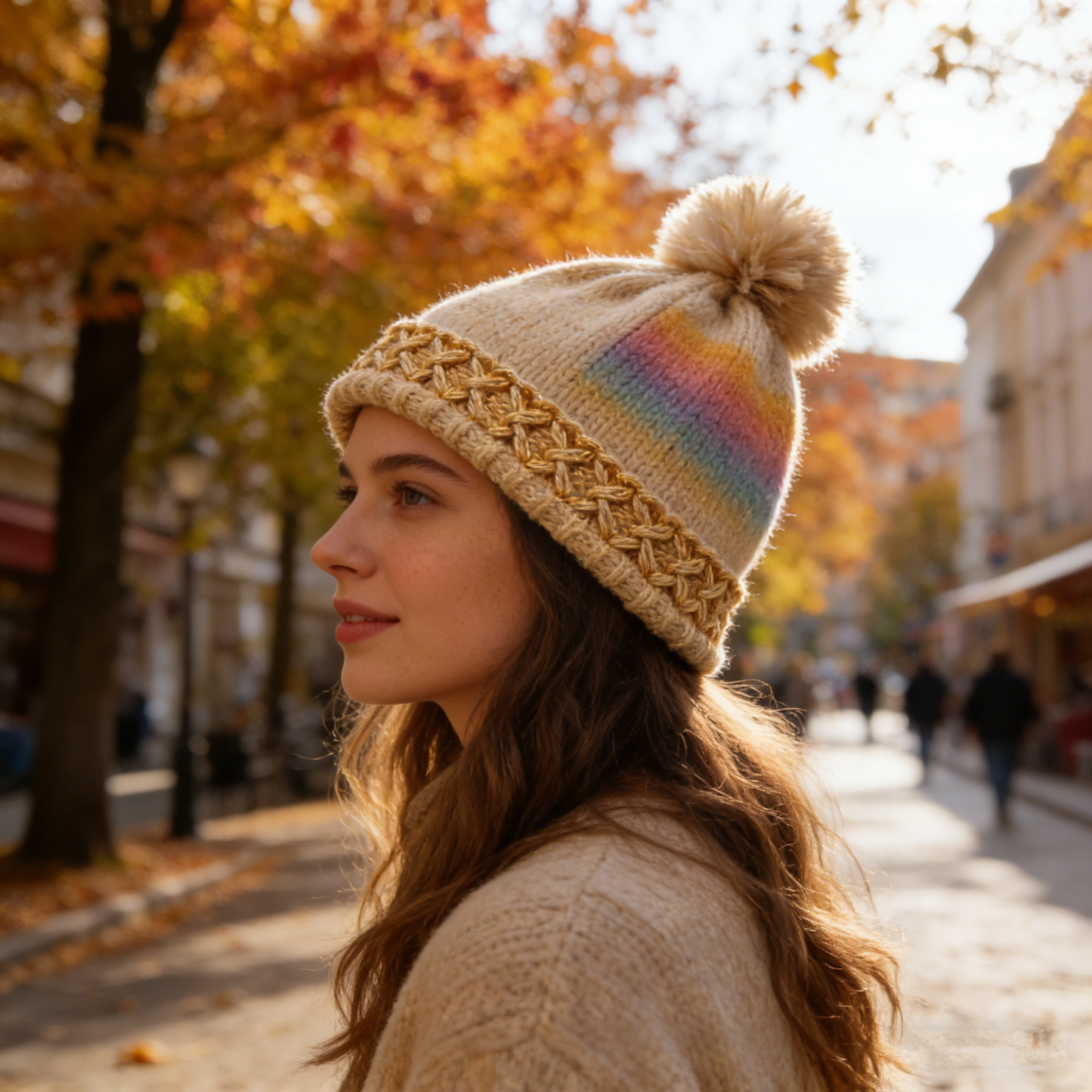 RainbowHue Beanie: The Gradient Rainbow Knit Pom-Pom Beanie