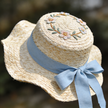 MeadowBloom Boater: The Natural Raffia Floral Embroidered Straw Hat