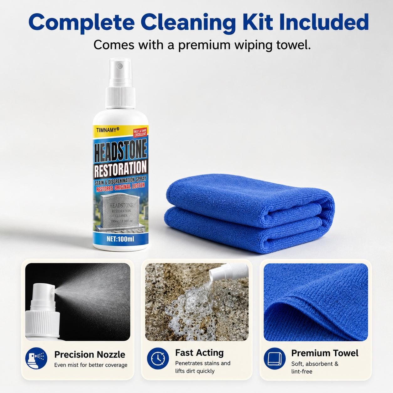✨ TIMNAMY®Ultimate Memorial Stone & Headstone Cleaner Spray | Safe on Granite & Marble | Removes Algae & Yellow Stains 🌿🕯️