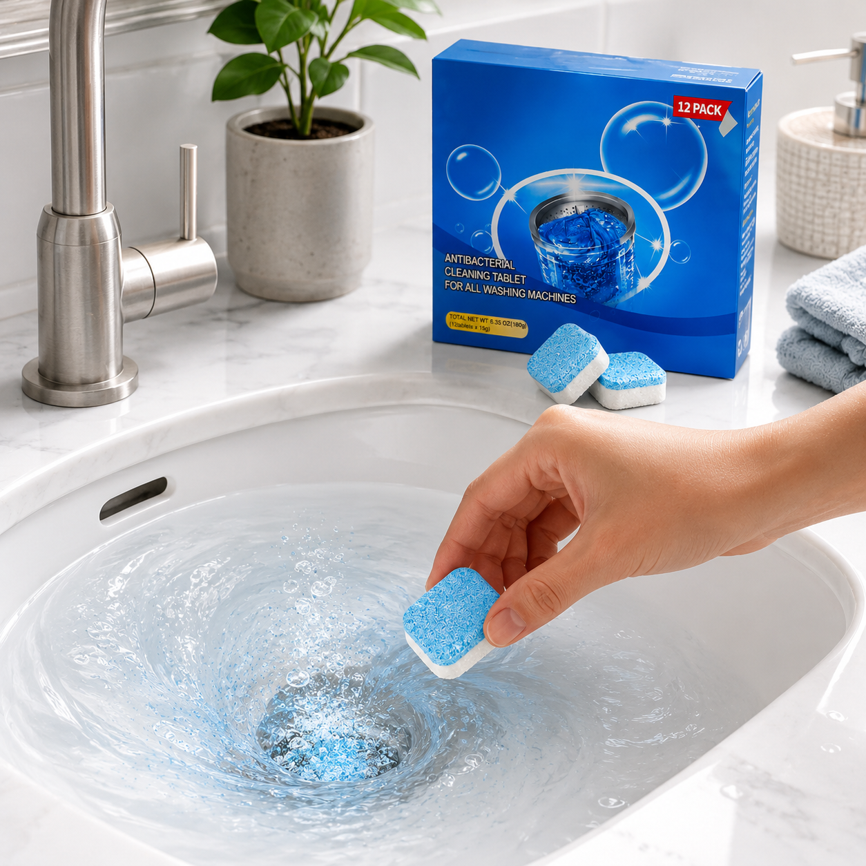 TIMNAMY®Drain Cleaning Tablets 12 Pack For Sinks, Showers & Washing Machines